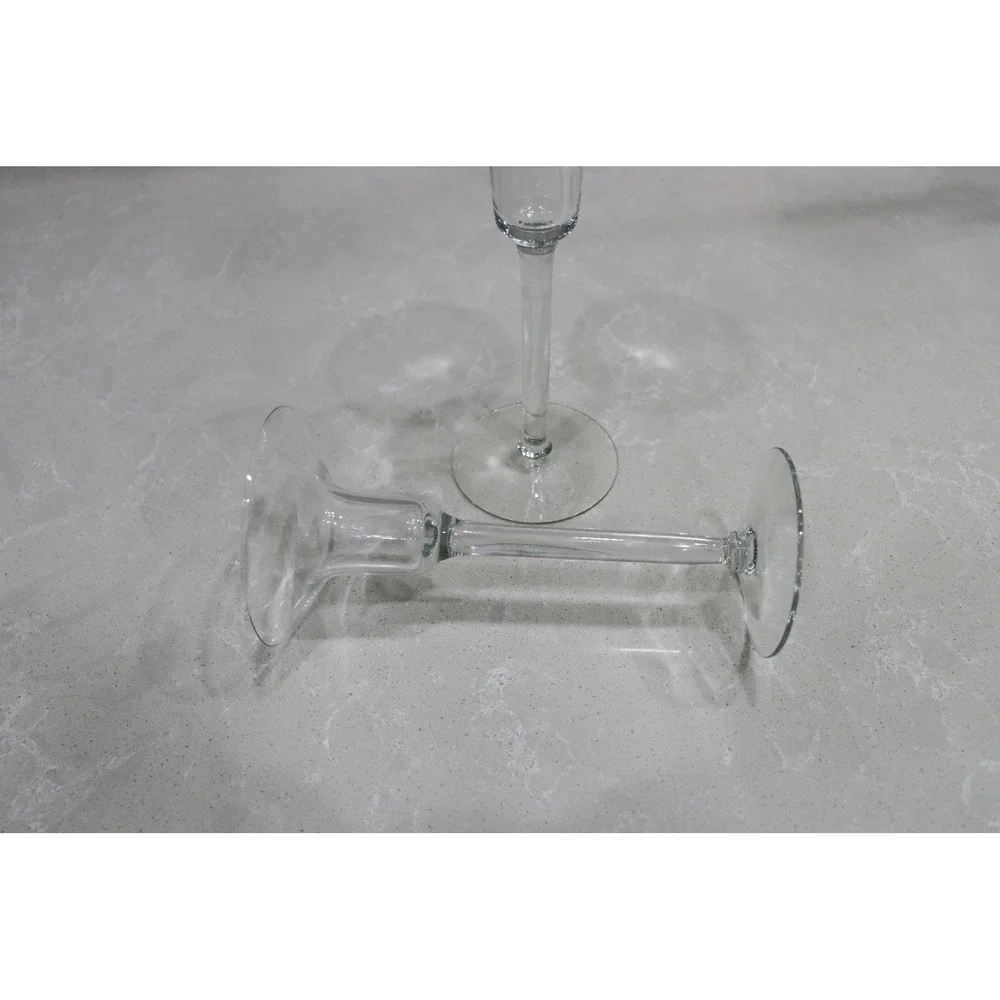 Pair Clear Hand Blown Glass Taper Candlestick Holders 6.75